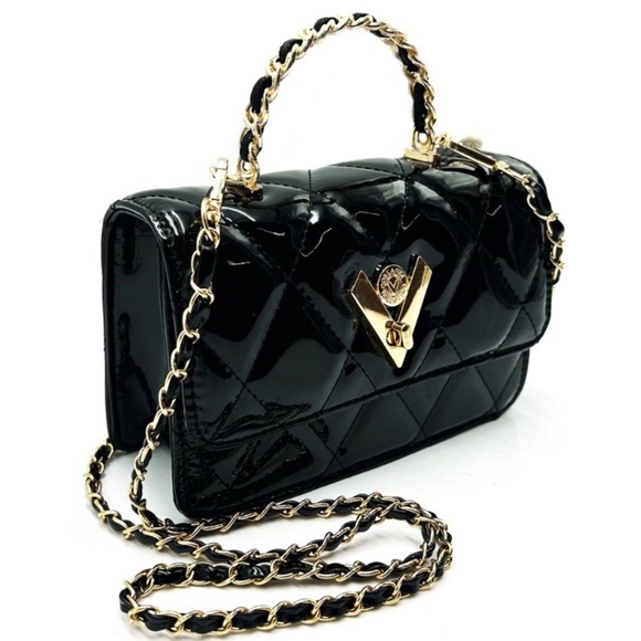 Valentino Orlandi  Quilted Bag with V lock & Trolly pocket. Black NEW - Picture 4 of 6